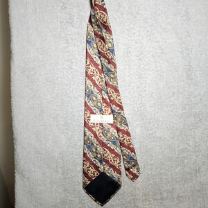 VTG Bill Blass Men’s Silk Tie Red Gold Blue Ornate Medallion Geometric Pattern